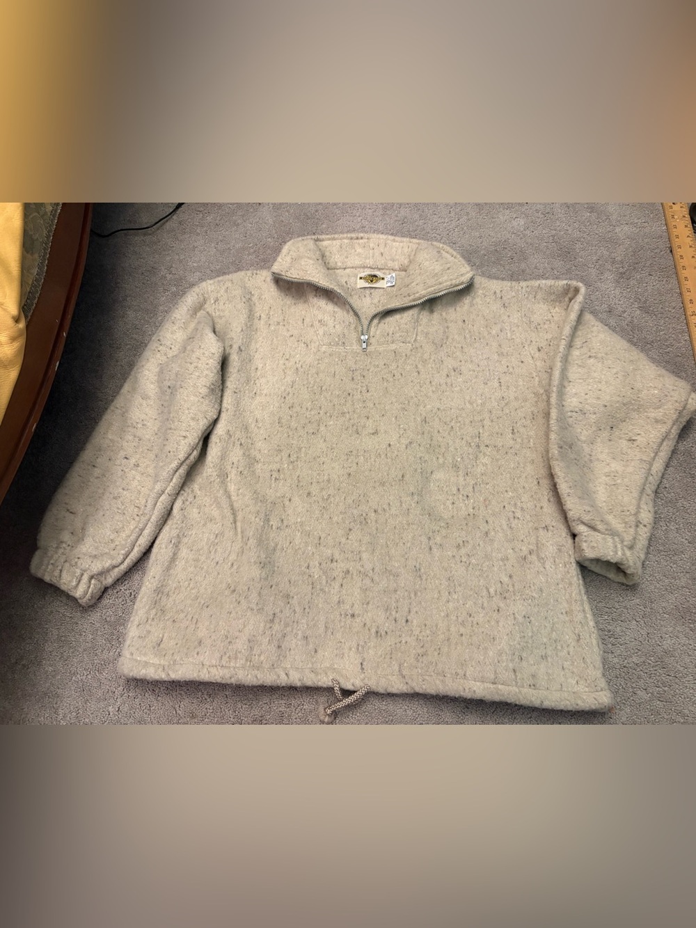 Men's Cream Quarter-Zip Wool-Blend Pullover Sweater